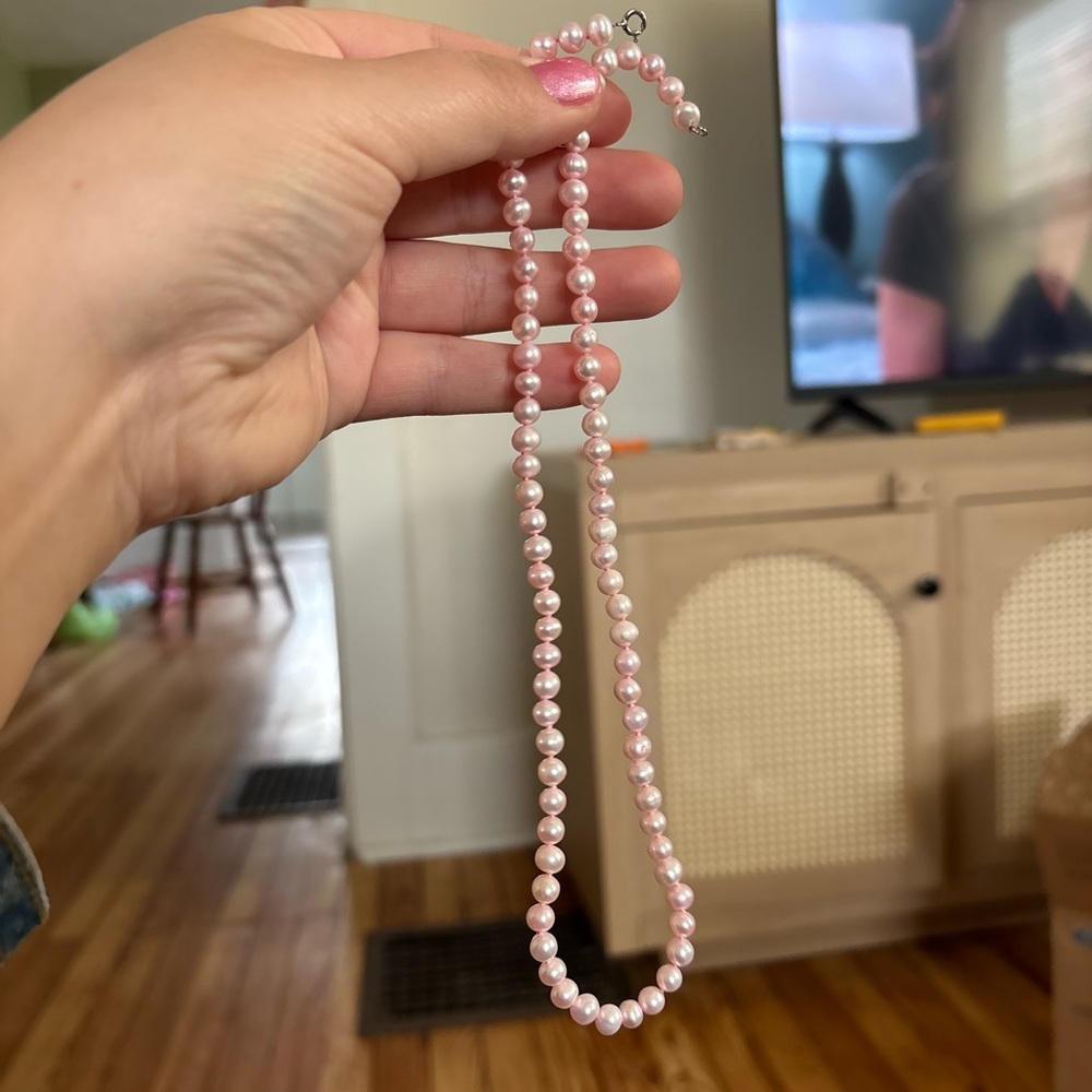 Elegant Pink Pearl Beaded 925 sterling clasp Necklace -